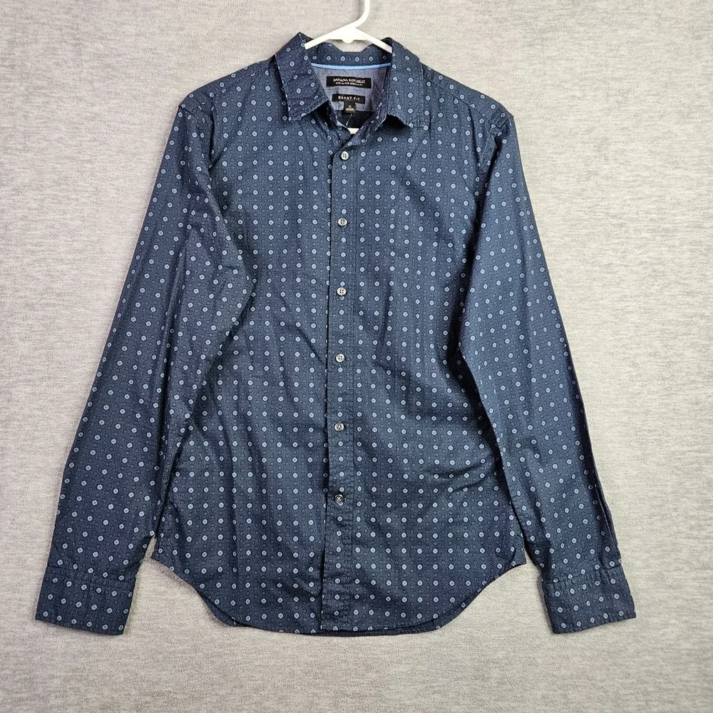 Banana Republic Men's Grant Fit Custom 078 wash Shirt Size S Blue Geometric NWT